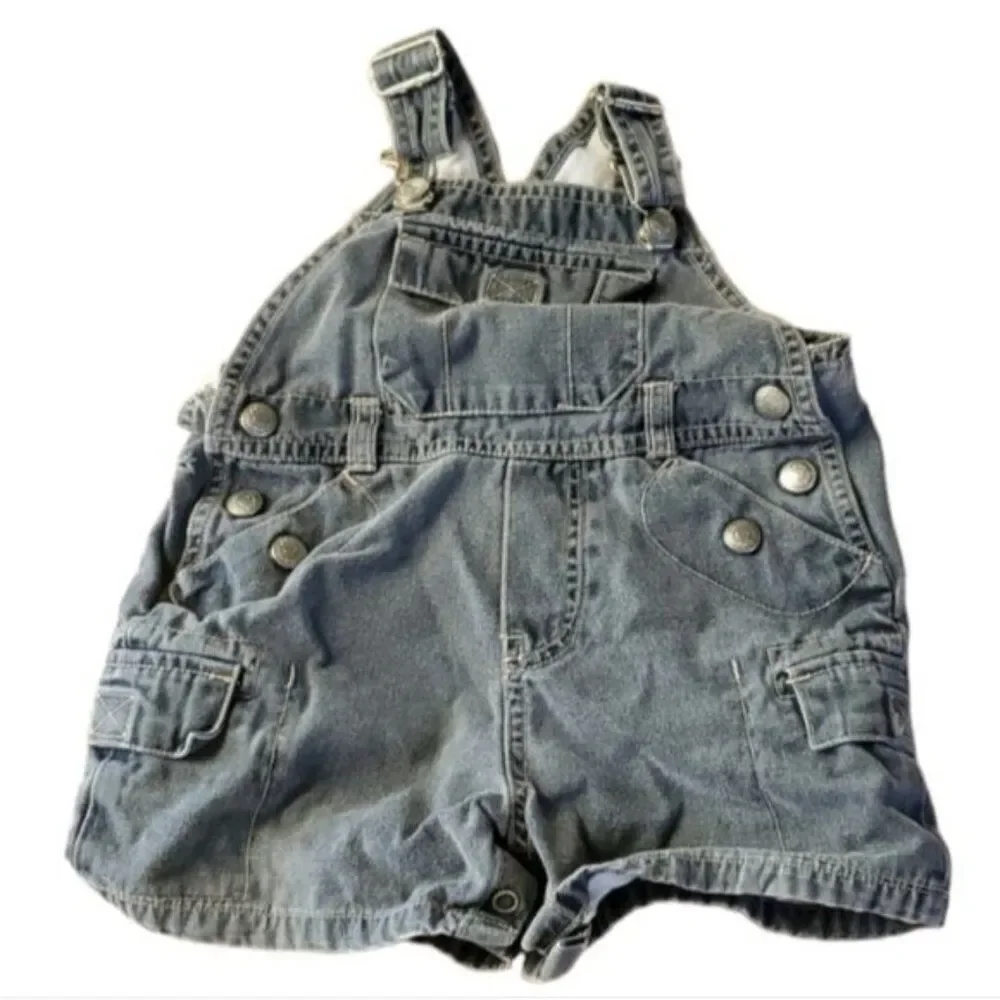 Vintage Baby Gap Overalls Shorts Black Denim Infant Baby 6-12M Boy Girl